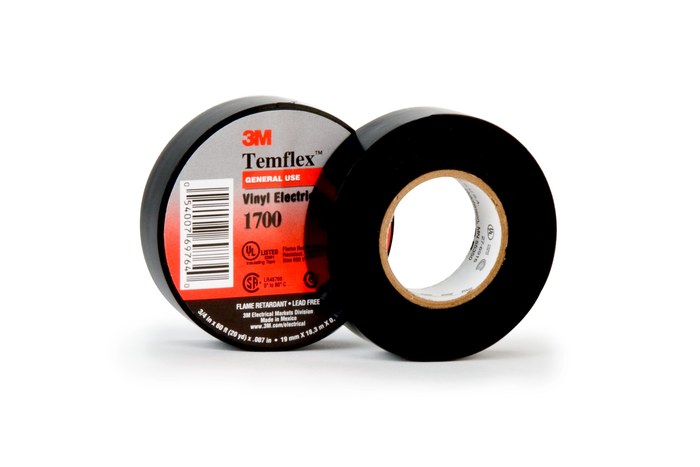 2 ROLLS 3M TEMFLEX 1700 ELECTRICAL TAPE BLACK 3/4" x 60 FT INSULATED ELECTRIC 