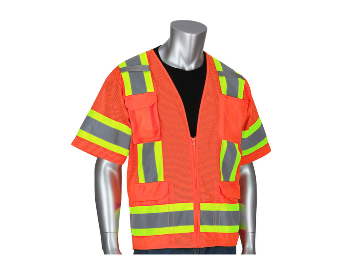 Picture of PIP 303-0500M Orange Large Polyester Mesh/Solid High-Visibility Vest (Main product image)