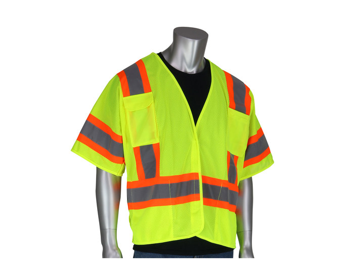 Picture of PIP 303-5PMTT-LY Lime Yellow 2XL Polyester Mesh High-Visibility Vest (Main product image)