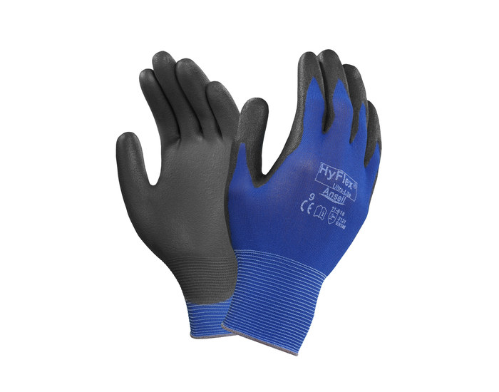 Ansell HyFlex 11-618 Work Gloves in Nylon Pack of 12 Extra-Thin Blue Black Mens Workwear Durable Size 6 Mechanics Glove for Multi-purpose