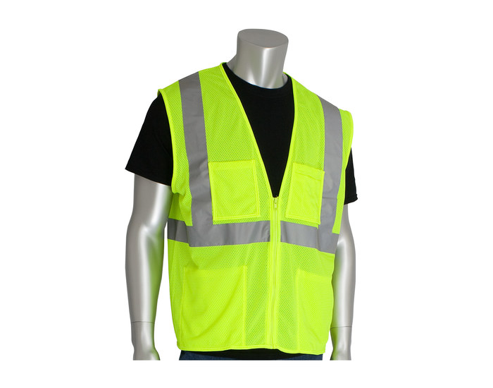 Picture of PIP 302-MVGZ4P Lime Yellow Small Polyester Mesh High-Visibility Vest (Main product image)