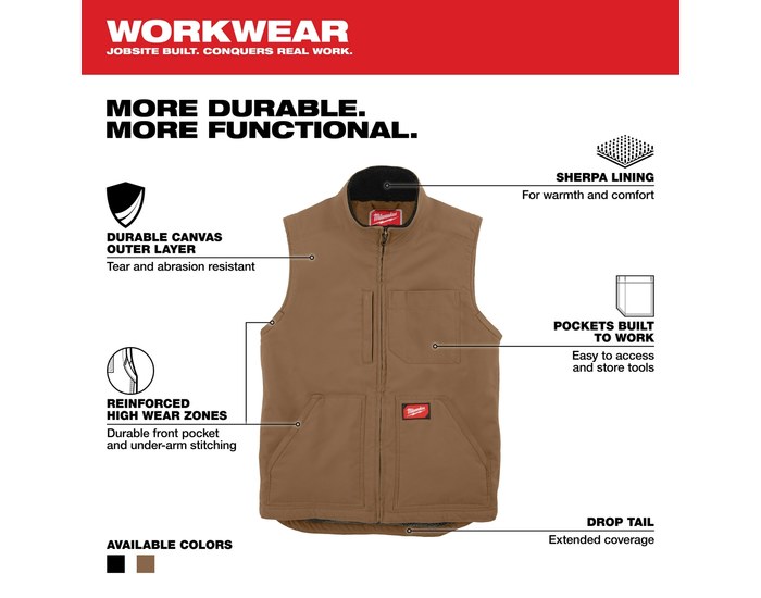 Milwaukee Heavy Duty Work Vest 801BR-XL, Size XL, Brown