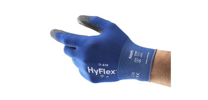 Picture of Ansell HyFlex 11-618 Black/Blue Size 7 Nylon Full Fingered Work Gloves (Main product image)