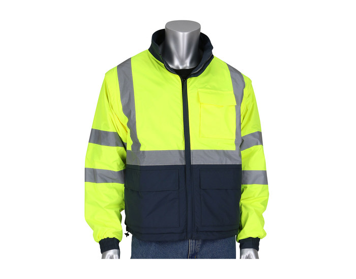 Picture of PIP 333-1500-R Hi-Vis Yellow/Gray XL Polyurethane on Polyester Windbreaker (Main product image)