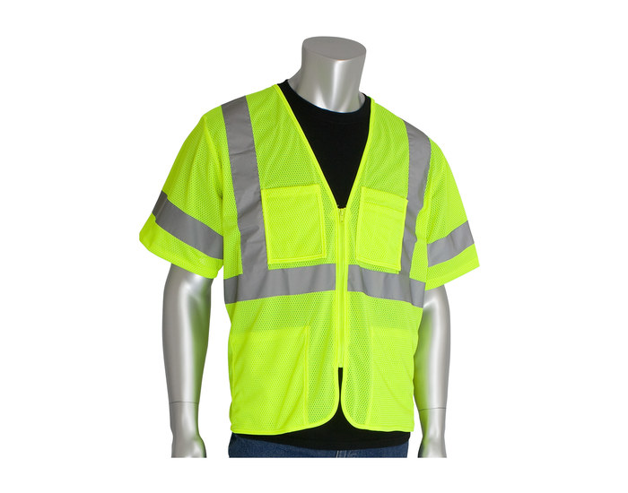 Picture of PIP 303-MVGZ4P-LY Lime Yellow Medium Polyester Mesh High-Visibility Vest (Main product image)
