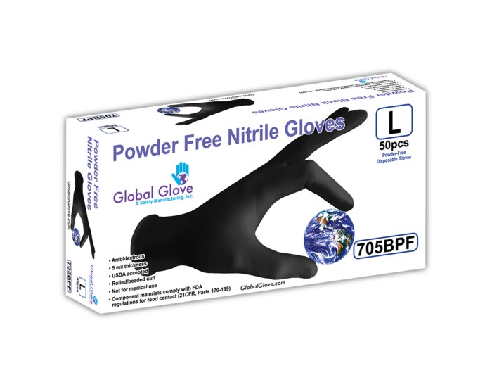 Picture of Global Glove 705BPF Black Large Nitrile Powder Free Disposable Gloves (Main product image)