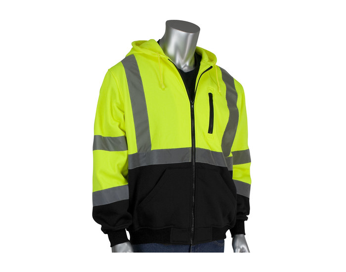 Picture of PIP 323-1370B Hi-Vis Lime Yellow/Black Medium Polyester Fleece Cold Condition Sweatshirt (Main product image)