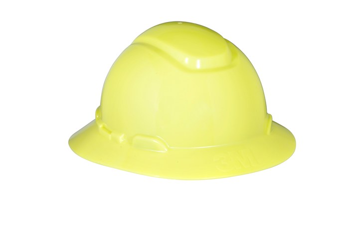 Picture of 3M H-800 H-809R High-Visibility Yellow High Density Polyethylene Full Brim Hard Hat (Main product image)
