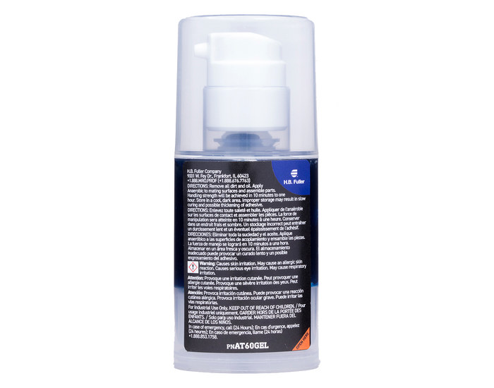 A close view of the back of GorillaPro AT60 Medium Strength Gel Threadlocker's bottle with the label visible. (Product image)