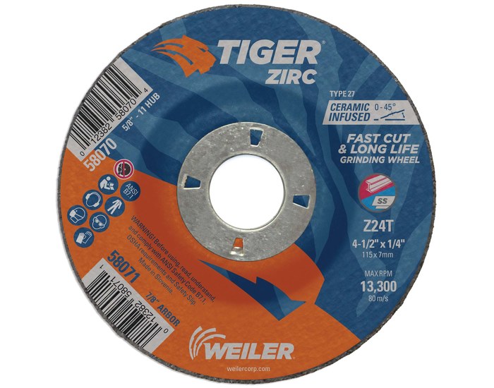 Weiler 57121 4-1/2" x 1/4" x 7/8"  Tiger Type 27 Grinding Wheel A24R Box of 10 