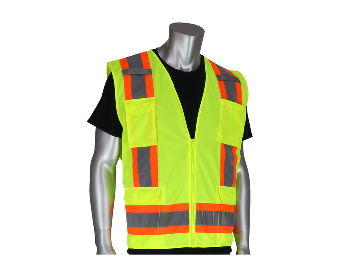 Picture of PIP 302-0500LY Lime Yellow Medium Polyester Mesh/Solid High-Visibility Vest (Main product image)