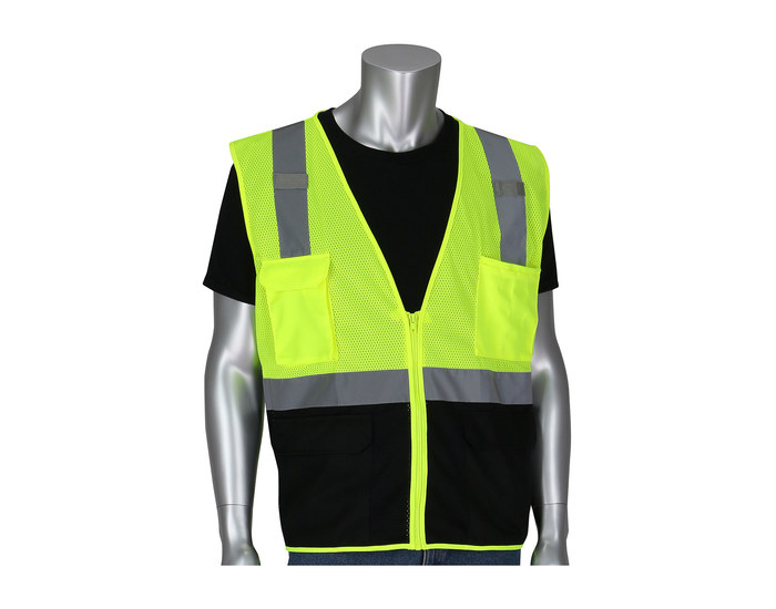 Picture of PIP 302-0710B Lime Yellow/Black 3XL Polyester Mesh High-Visibility Vest (Main product image)