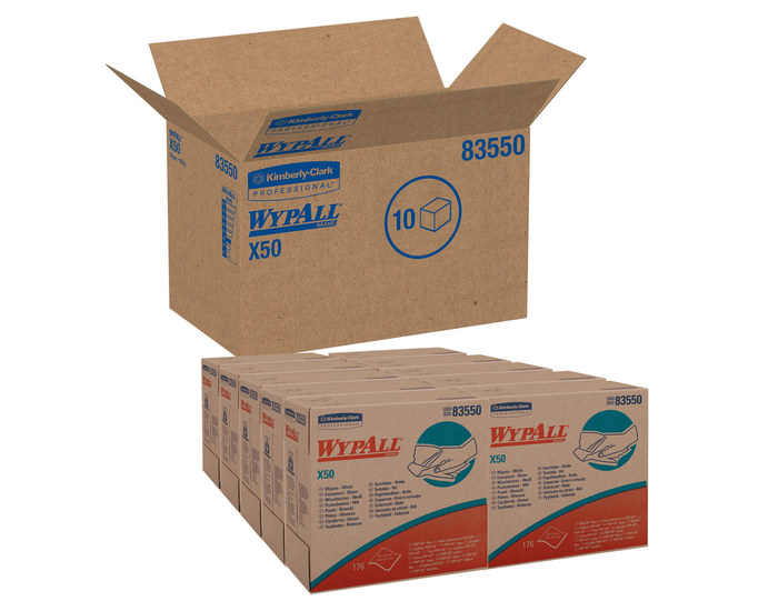 9 1/10 X 12 1/2 Wypall X50 Wipers 83550 Pop-up Box of 176/wipes White 