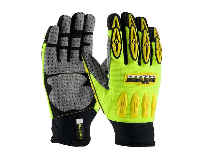 Picture of PIP Maximum Safety Mad Max II 120-4050 Black/Gray/Yellow 2XL Synthetic Nylon/Polyurethane/Spandex/Synthetic Leather Full Fingered Work Gloves (Main product image)