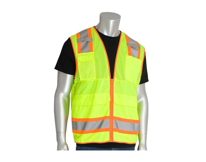 Picture of PIP 302-0700 Hi-Vis Lime Yellow 4XL Polyester Mesh Surveyors Vest (Main product image)