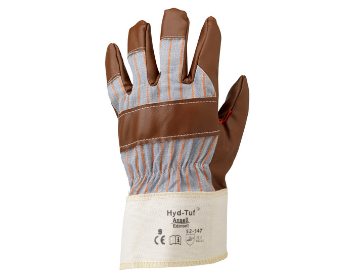 Picture of Ansell Hyd-Tuf 52-547 Brown/Gray 9 Cotton/Leather Full Fingered Work Gloves (Main product image)
