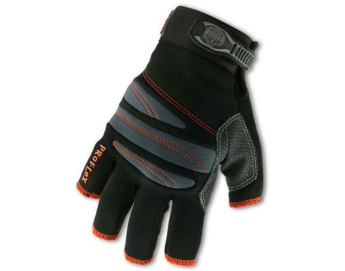 Picture of Ergodyne Proflex 712 Black Medium EVA Foam/Neoprene/PVC/Spandex/Synthetic Leather/Terry Cloth Fingerless Work Gloves (Main product image)