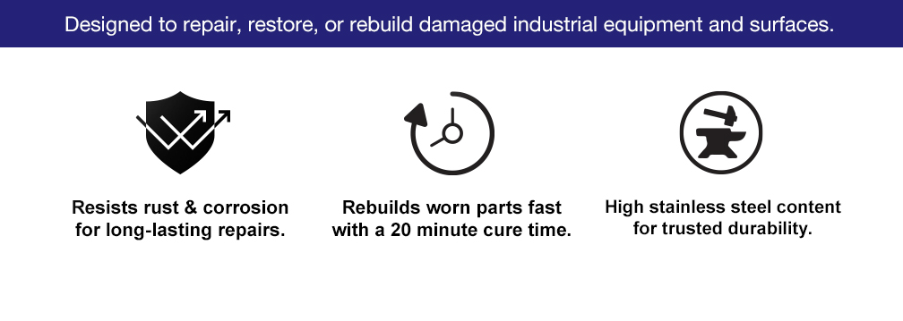 Designed to repair, restore, or rebuild damaged industrial equipment and surfaces.