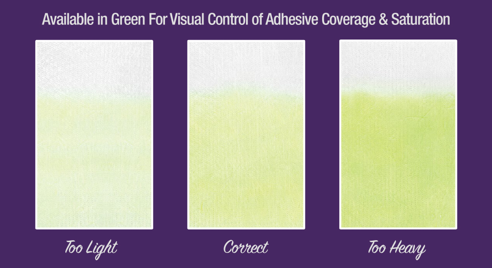 Available in Green For Visual Control of Adhesive Coverage & Saturation