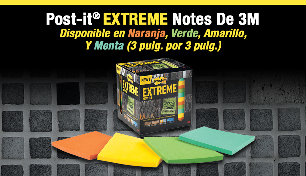 Post-it® EXTREME Notes De 3M Disponible en Naranja, Verde, Amarillo, Y Menta (3 pulg. por 3 pulg.)