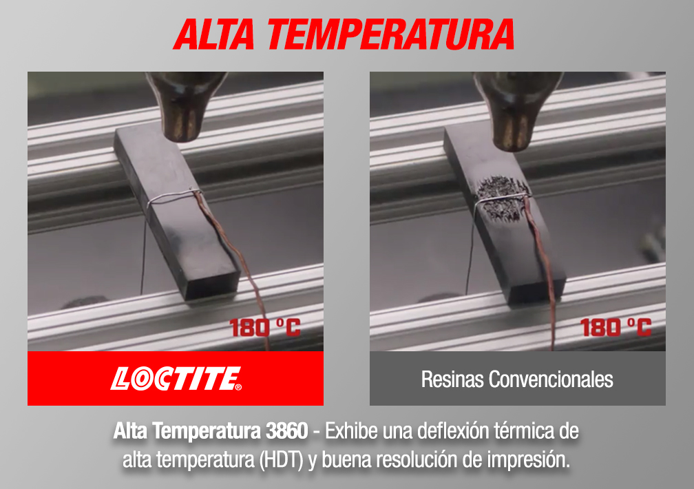 ALTA TEMPERATURA - Alta Temperatura 3860 - Exhibe una deflexión térmica de alta temperatura (HDT) y buena resolución de impresión.